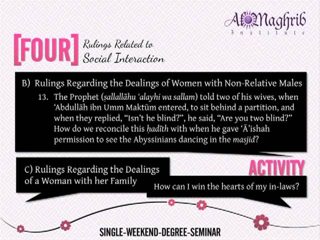 Study Session for Chapter 4 of the AlMaghrib Institute seminar, "Complicated", which discussed women's modern Fiqh issues....